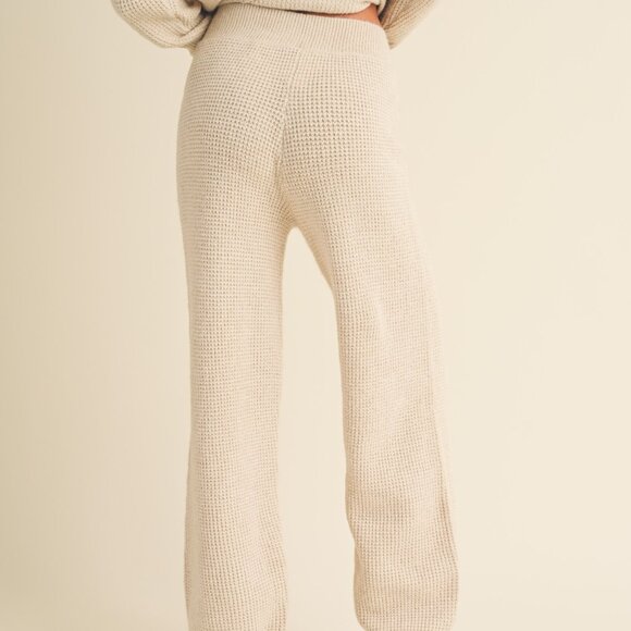 Waffle Pattern Sweater Jogger Pants- Oatmeal - Picture 2 of 2